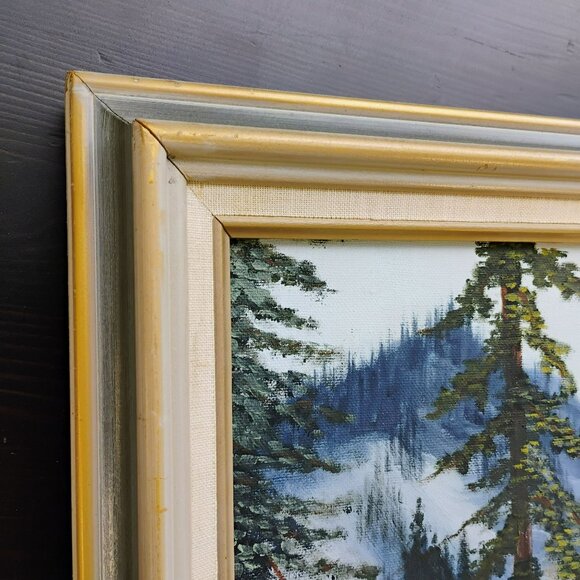 Vintage Framed Oil Painting Western Mountain Landscape & Lake Signed Miyan 1987 - Picture 8 of 9